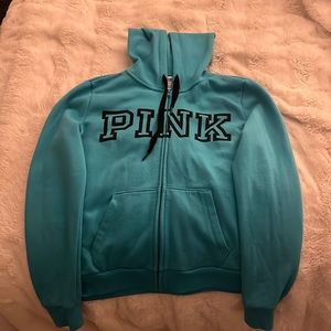 Zip-up PINK teal hoodie